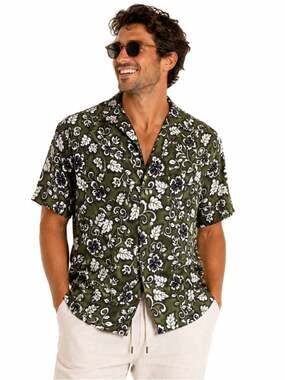 Sunset Highway Size Large 100% Cotton Green Floral Short Sleeve Hawaiian…
